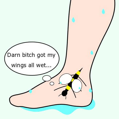 wet wasp on leg